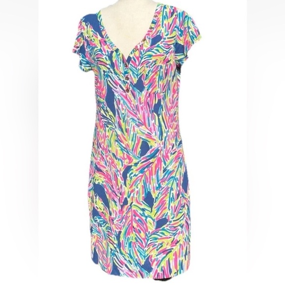 Lilly Pulitzer Palmira V Neck T-Shirt Dress Indigo Palm Size Large - Picture 1 of 8